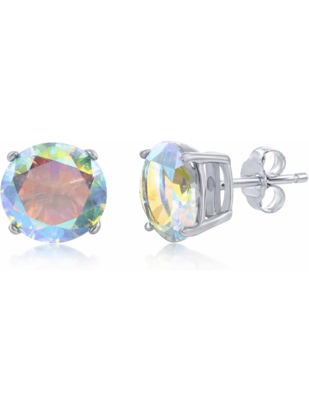 Iridescent Aurora Borealis CZ Stud Earrings – Sterling Silver Unique Gift for